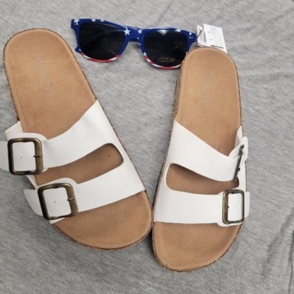 Women's White Buckle Sandals Platform Cork Slides Sandals  Size 7 by Refresh